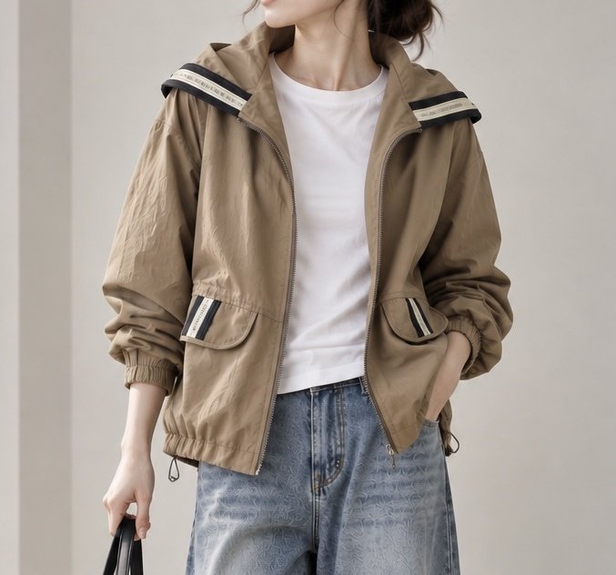[AURACASA] Contrast Trim Hooded Zip-Up Jacket | 배색 포인트 후드 집업 점퍼