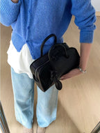 AURACASA Minimal Knot Boston Bag – Structured Mini Top Handle Bag (Black / Brown / Ivory / Mustard)