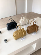 AURACASA Minimal Knot Boston Bag – Structured Mini Top Handle Bag (Black / Brown / Ivory / Mustard)