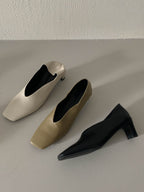 [AURACASA] Square Toe U-Cut Mid Heel Mules