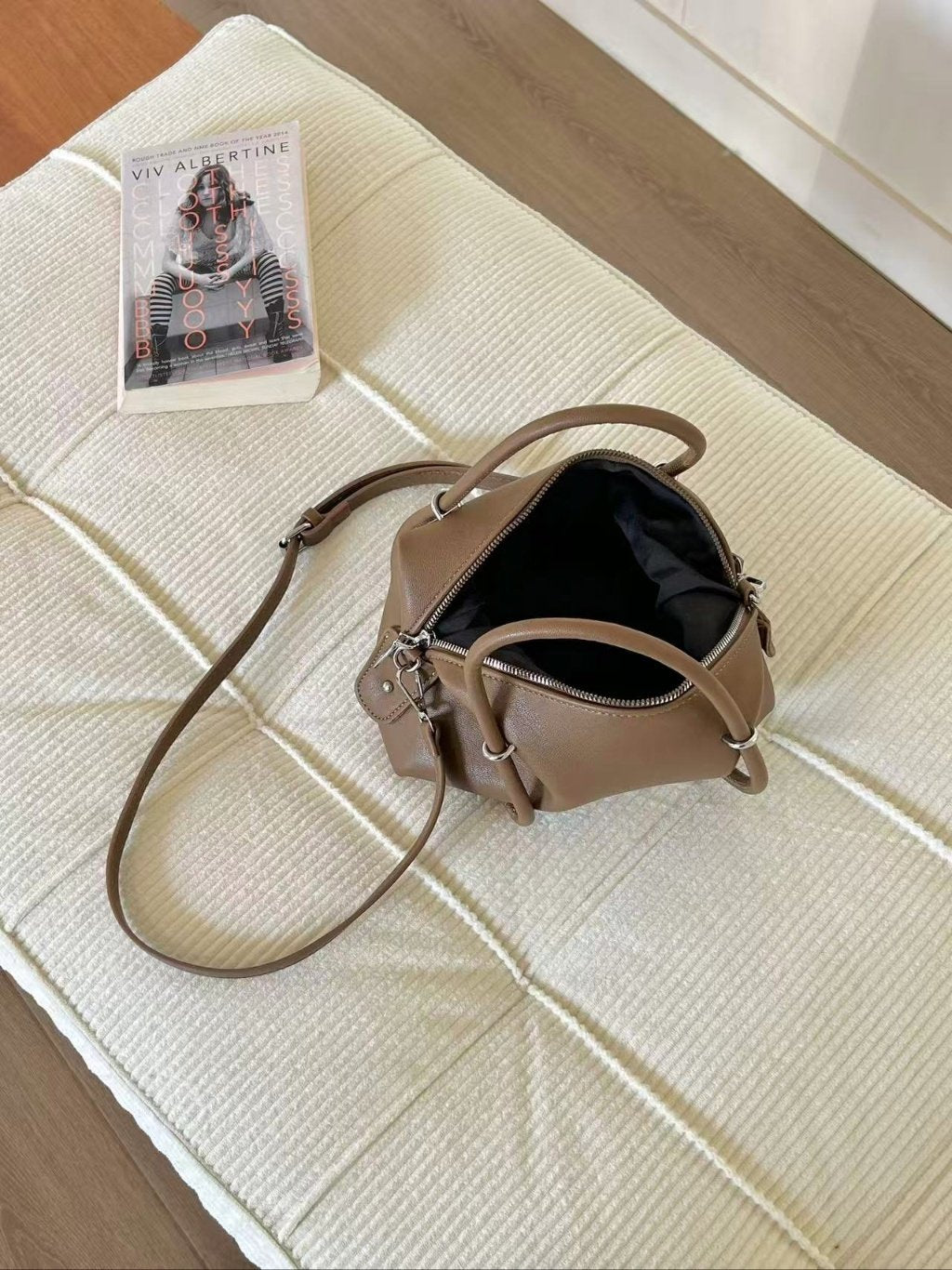 AURACASA Minimal Boston Mini Bag – Structured Shoulder & Crossbody Bag (Black / Ivory / Brown / Pink / Gray)