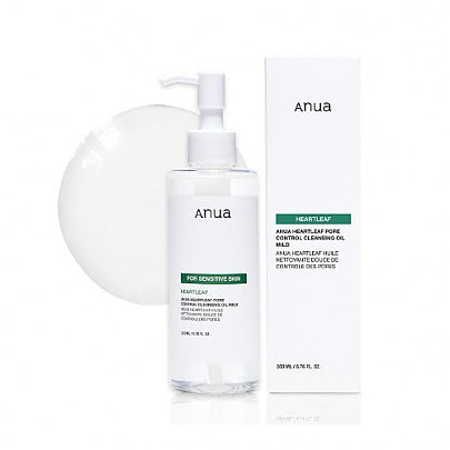 ANUA Heartleaf Pore Control Cleansing Oil MILD bottle, 200ml green-tinted formula for sensitive skin
