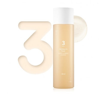 Numbuzin No. 3 Super Glowing Essence Toner 200ml bottle with yellowish fermented ingredient formula