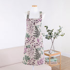 AURACASA olive print linen apron in one-size-fits-all with waterproof interior lining