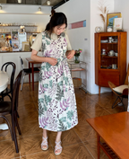 AURACASA olive green long women's apron in breathable cotton with waterproof lining, one size fits all