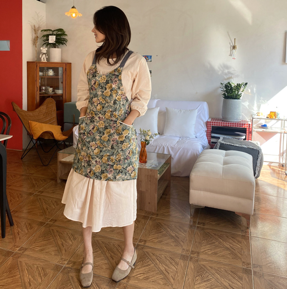 AURACASA Rose Linen Apron 로즈 린넨앞치마