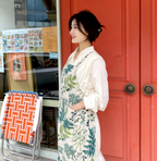AURACASA | Beauty Olive apron High quality printed linen | 올리브 앞치마