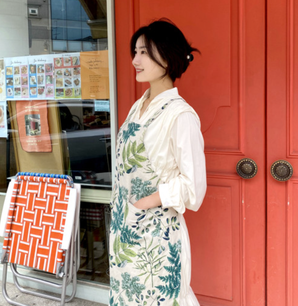 AURACASA | Beauty Olive apron High quality printed linen | 올리브 앞치마