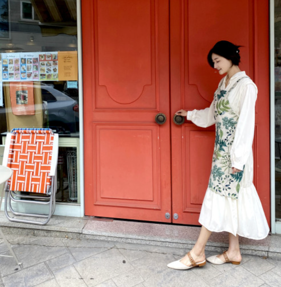 AURACASA | Beauty Olive apron High quality printed linen | 올리브 앞치마
