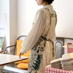 AURACASA | Beauty Olive apron High quality printed linen | 올리브 앞치마